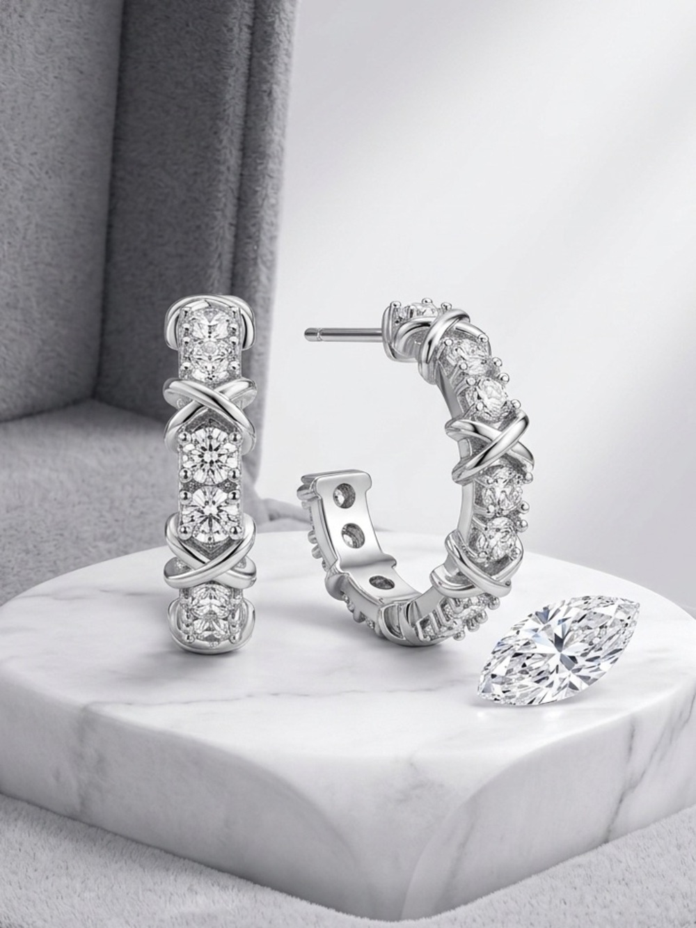 Elegant Silver zirconia Hoop Earrings